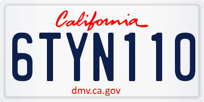 CA license plate 6TYN110