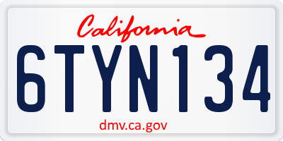 CA license plate 6TYN134