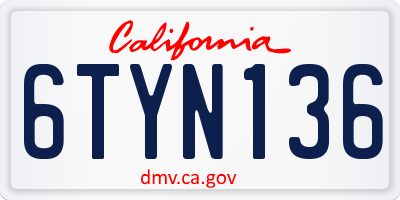 CA license plate 6TYN136