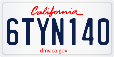 CA license plate 6TYN140