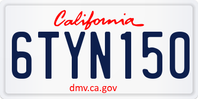 CA license plate 6TYN150