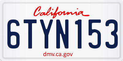 CA license plate 6TYN153