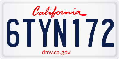CA license plate 6TYN172