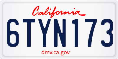 CA license plate 6TYN173