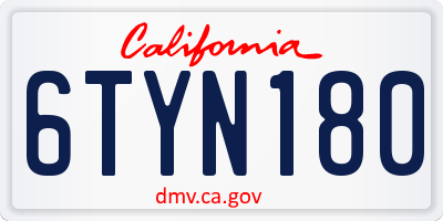 CA license plate 6TYN180