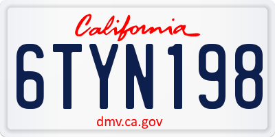 CA license plate 6TYN198