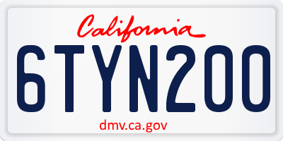 CA license plate 6TYN200