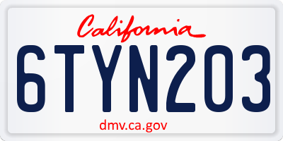 CA license plate 6TYN203