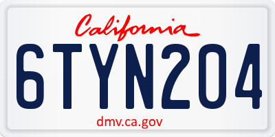 CA license plate 6TYN204
