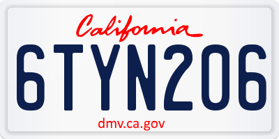 CA license plate 6TYN206