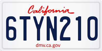 CA license plate 6TYN210