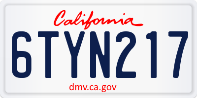 CA license plate 6TYN217