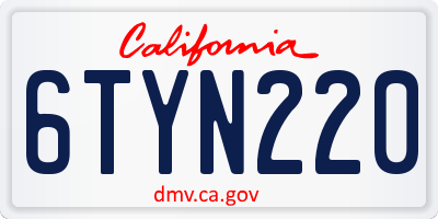 CA license plate 6TYN220