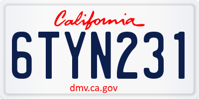 CA license plate 6TYN231