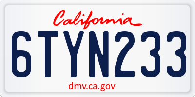CA license plate 6TYN233