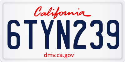 CA license plate 6TYN239