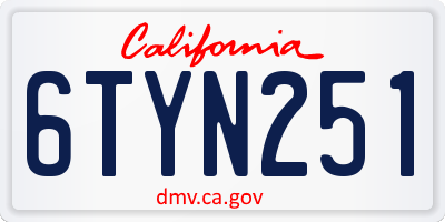 CA license plate 6TYN251