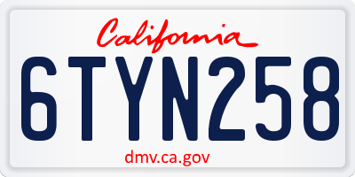 CA license plate 6TYN258