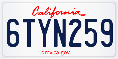 CA license plate 6TYN259