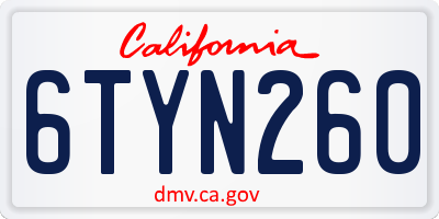 CA license plate 6TYN260