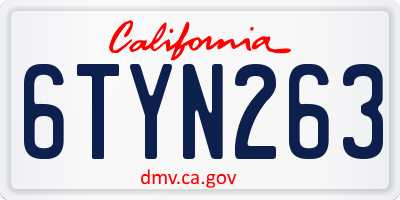 CA license plate 6TYN263