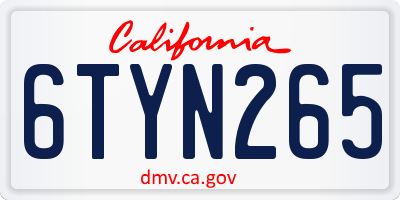 CA license plate 6TYN265