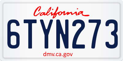CA license plate 6TYN273