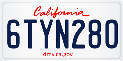 CA license plate 6TYN280