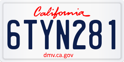 CA license plate 6TYN281