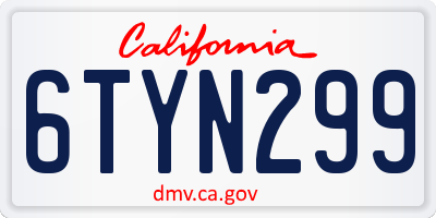 CA license plate 6TYN299
