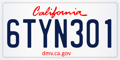 CA license plate 6TYN301