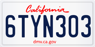 CA license plate 6TYN303