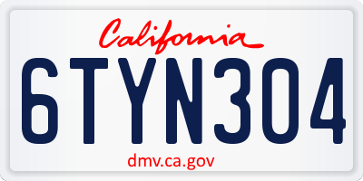 CA license plate 6TYN304