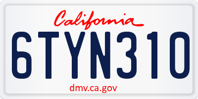 CA license plate 6TYN310