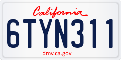 CA license plate 6TYN311