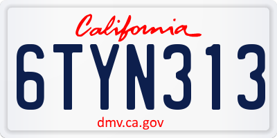 CA license plate 6TYN313