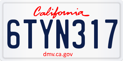 CA license plate 6TYN317