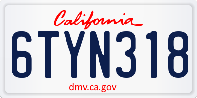 CA license plate 6TYN318