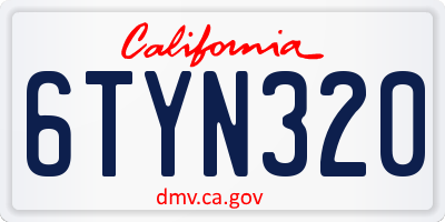 CA license plate 6TYN320