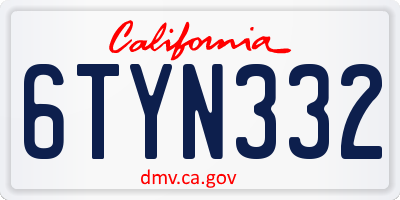 CA license plate 6TYN332