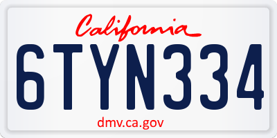 CA license plate 6TYN334