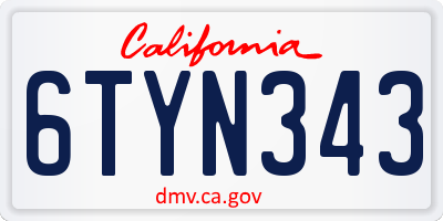 CA license plate 6TYN343