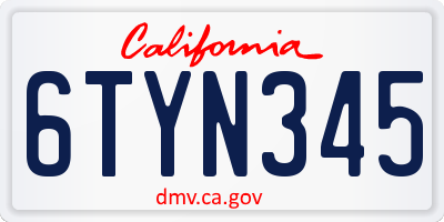 CA license plate 6TYN345