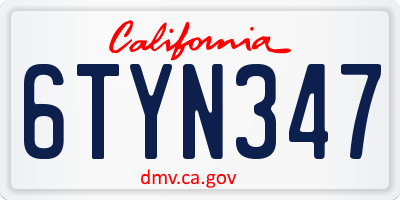 CA license plate 6TYN347