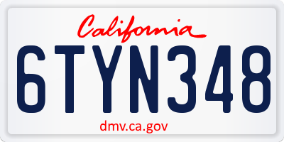 CA license plate 6TYN348
