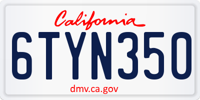 CA license plate 6TYN350