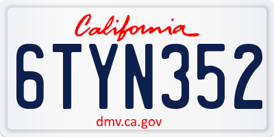 CA license plate 6TYN352