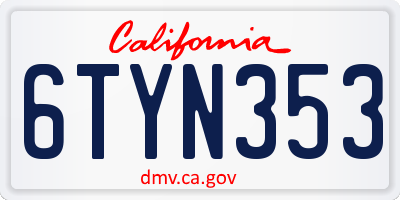 CA license plate 6TYN353