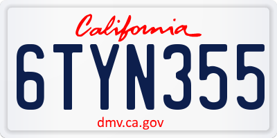 CA license plate 6TYN355