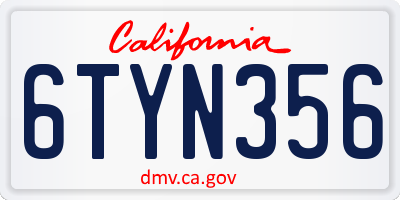 CA license plate 6TYN356